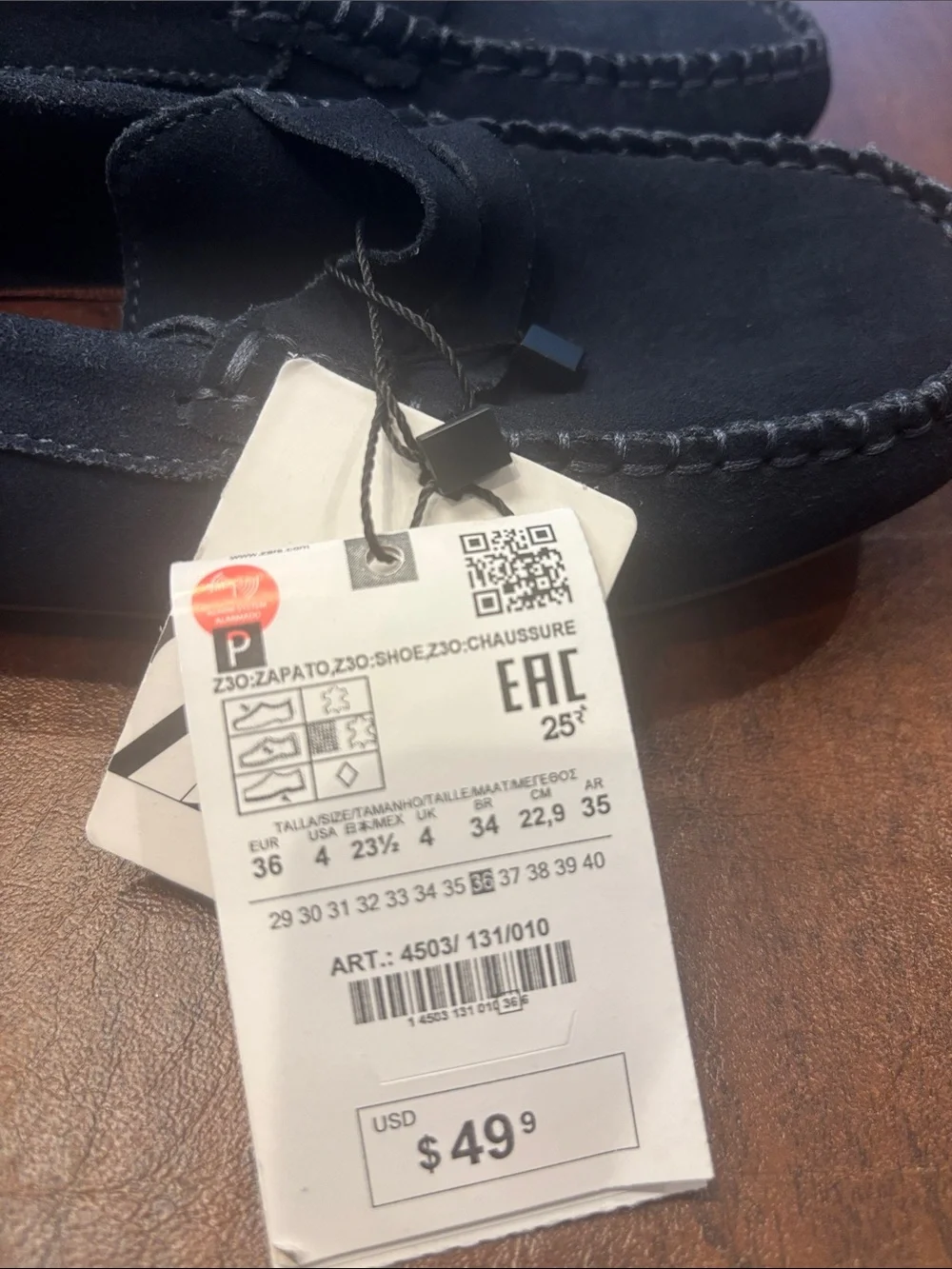 Brand new Zara Kids Navy Suede Moccasin Loafers size 36 EUR USA size 4!